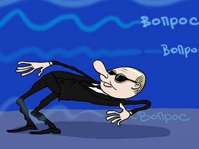 Путин, пресс-конференция и острые вопросы. Карикатура: С. Ёлкин, dw.com, facebook.com/sergey.elkin1