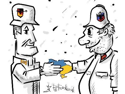 Германия и Россия делят Украину. Карикатура А.Петренко: t.me/PetrenkoAndryi