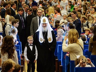 Патриарх Кирилл (Гундяев) на Рождественской елке в Кремле, 8.1.17. Источник - patriarchia.ru