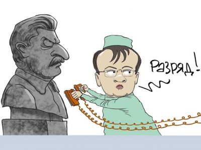 Мединский реанимирует Сталина. Карикатура: С. Елкин, khodorkovsky.ru, facebook.com/sergey.elkin1